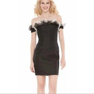 NWT Betsey Johnson Black Strapless Ruffle Sheath Dress, Detachable Sleeves, US 0